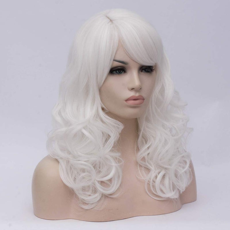 ساينج لين شعر مستعار طويل مجعد من Cying Lin بطول 45.72 سم من ألياف خلية النحل البيضاء المقاومة للحرارة، شعر صناعي للحفلات التنكرية، شعر مستعار Peluca (أبيض) - Image 2